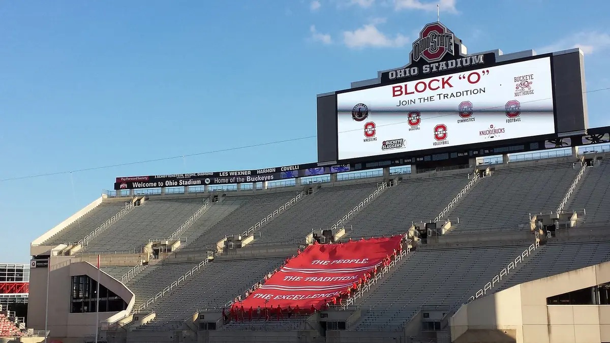 Block O student section during pregame introductions at Ohio Stadium