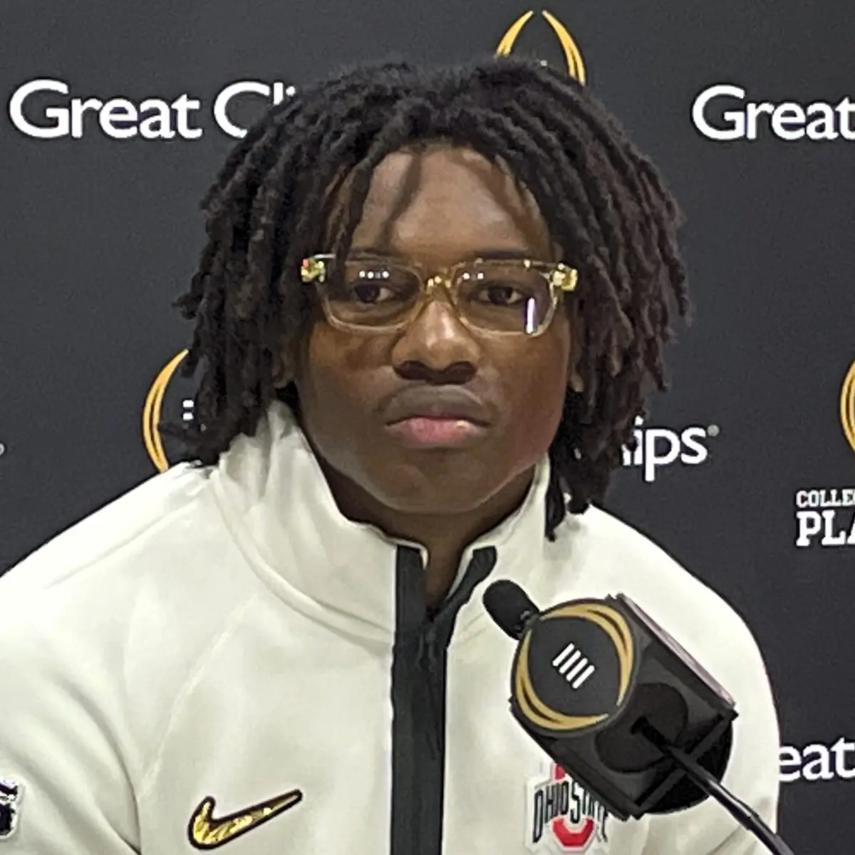 Jeremiah Smith in Ohio State uniform during the CFP national championship celebration