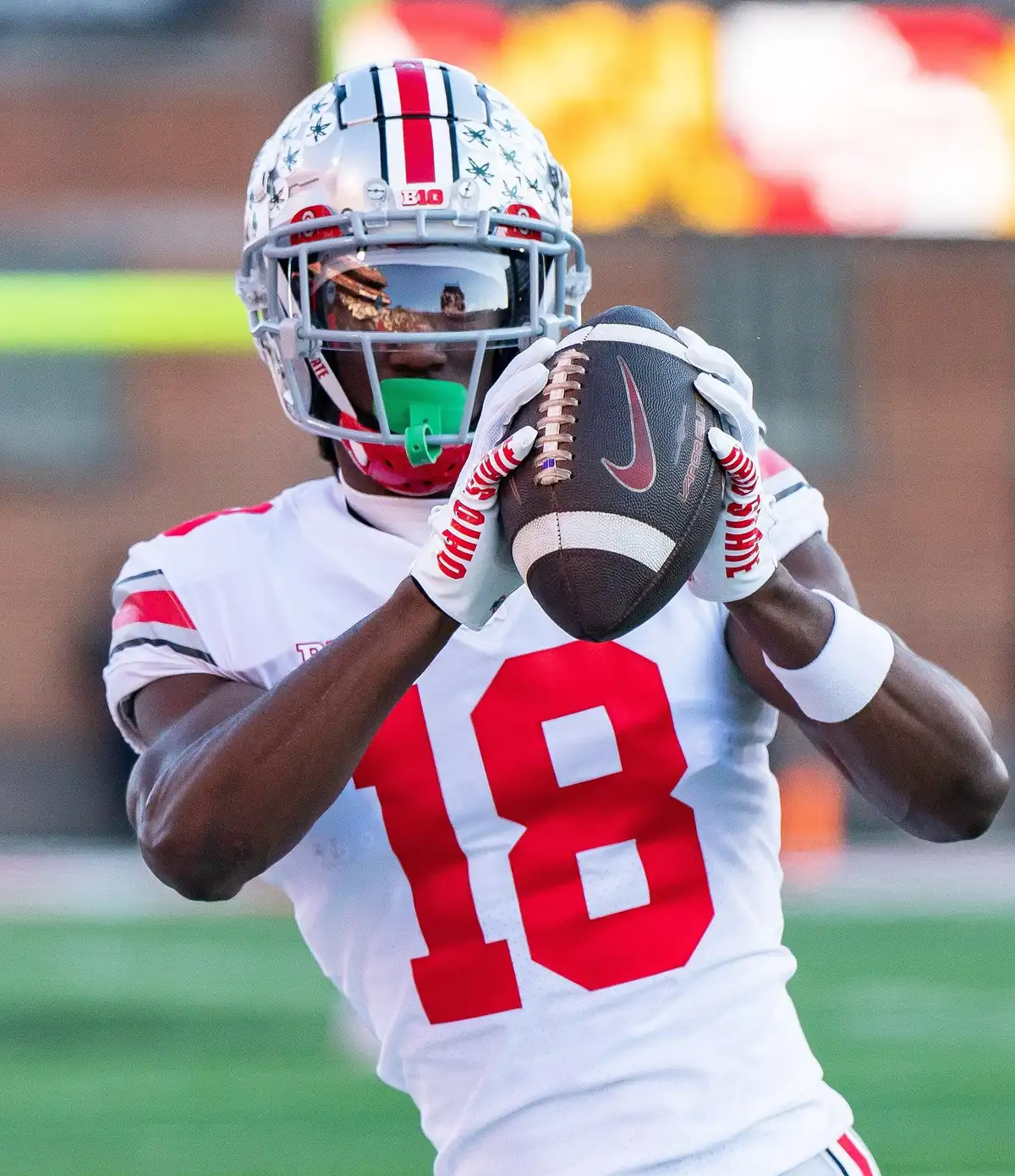 Marvin Harrison Jr. warming up in Ohio State uniform in 2022