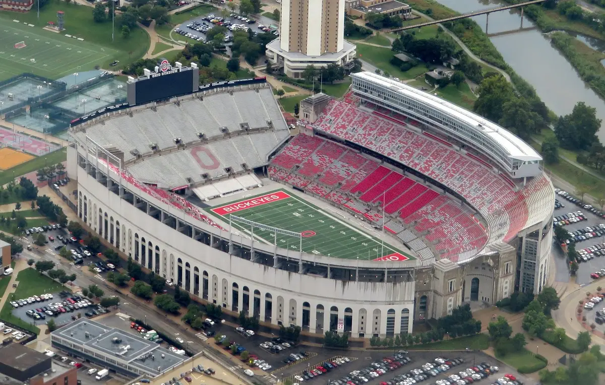 Aerial view of Ohio Stadium and the surrounding Ohio State campus
