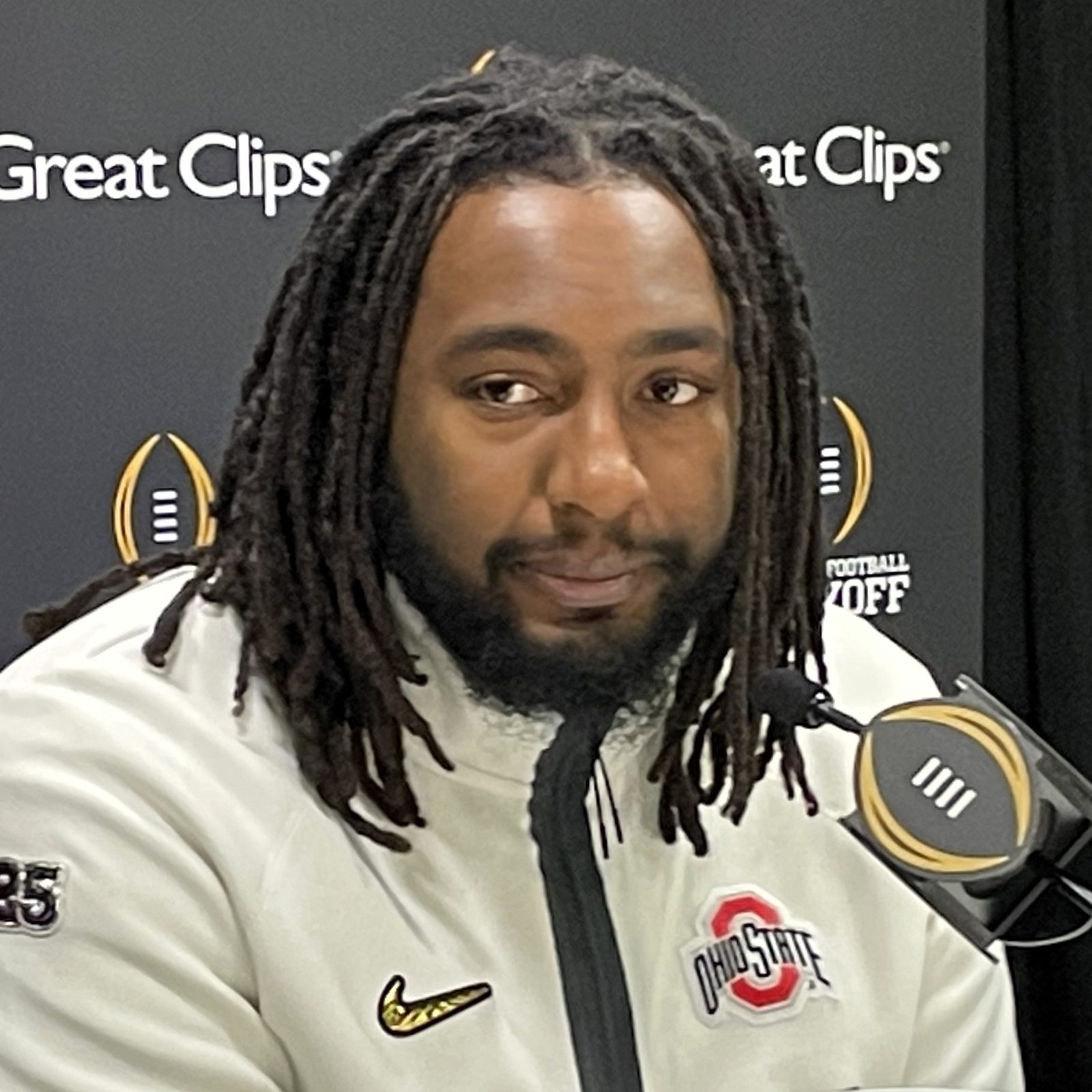 Donovan Jackson in Ohio State uniform during the CFP national championship celebration
