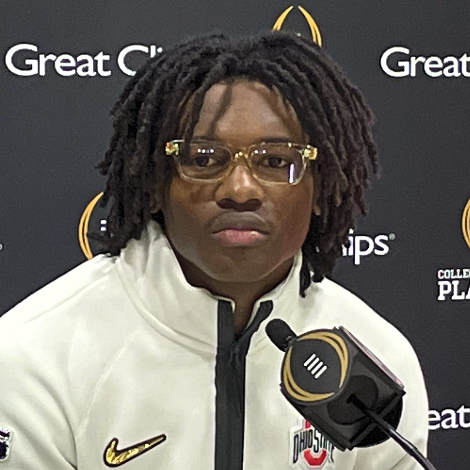 Jeremiah Smith in Ohio State uniform during the CFP national championship celebration