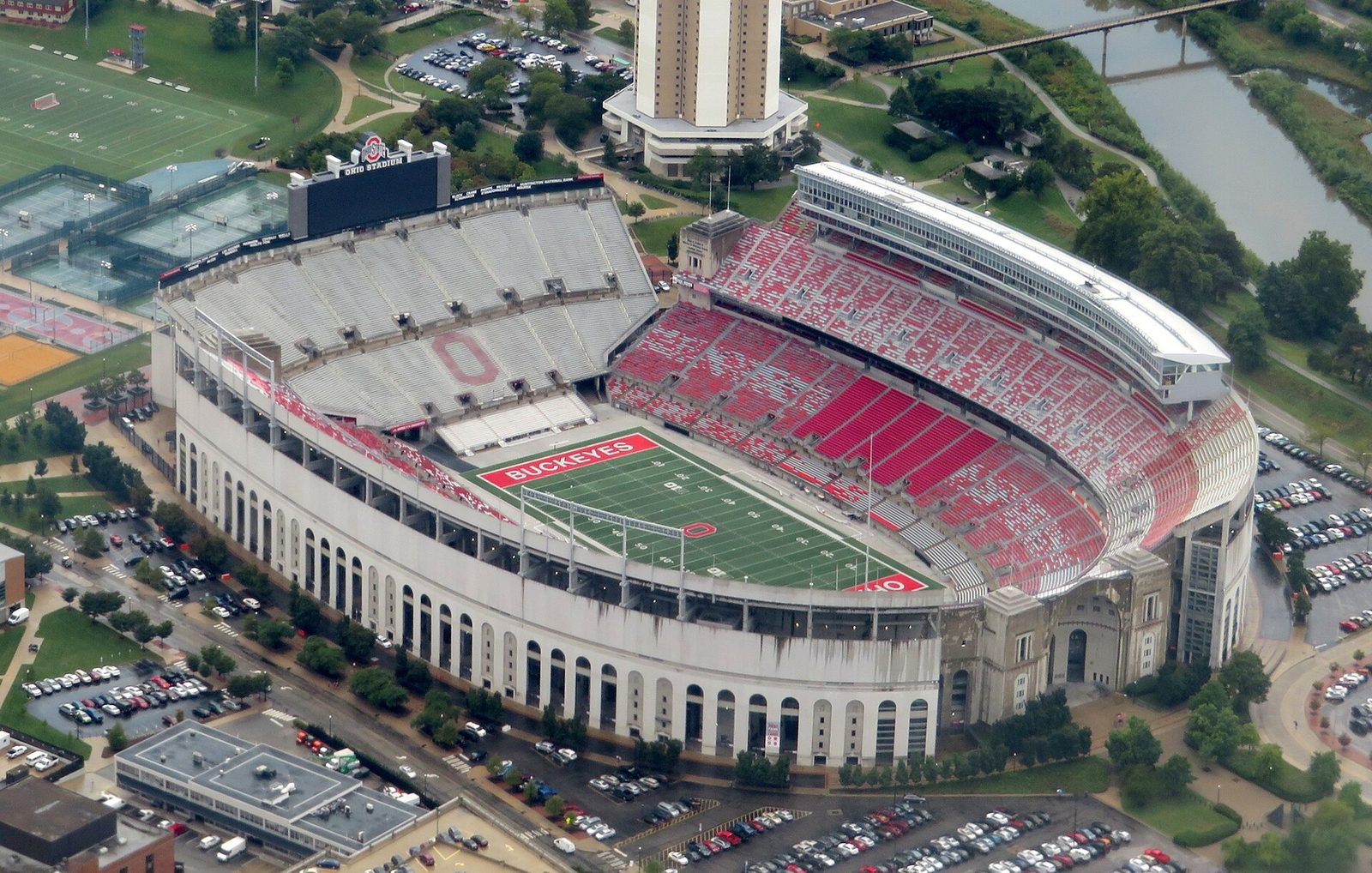 Aerial view of Ohio Stadium and the surrounding Ohio State campus